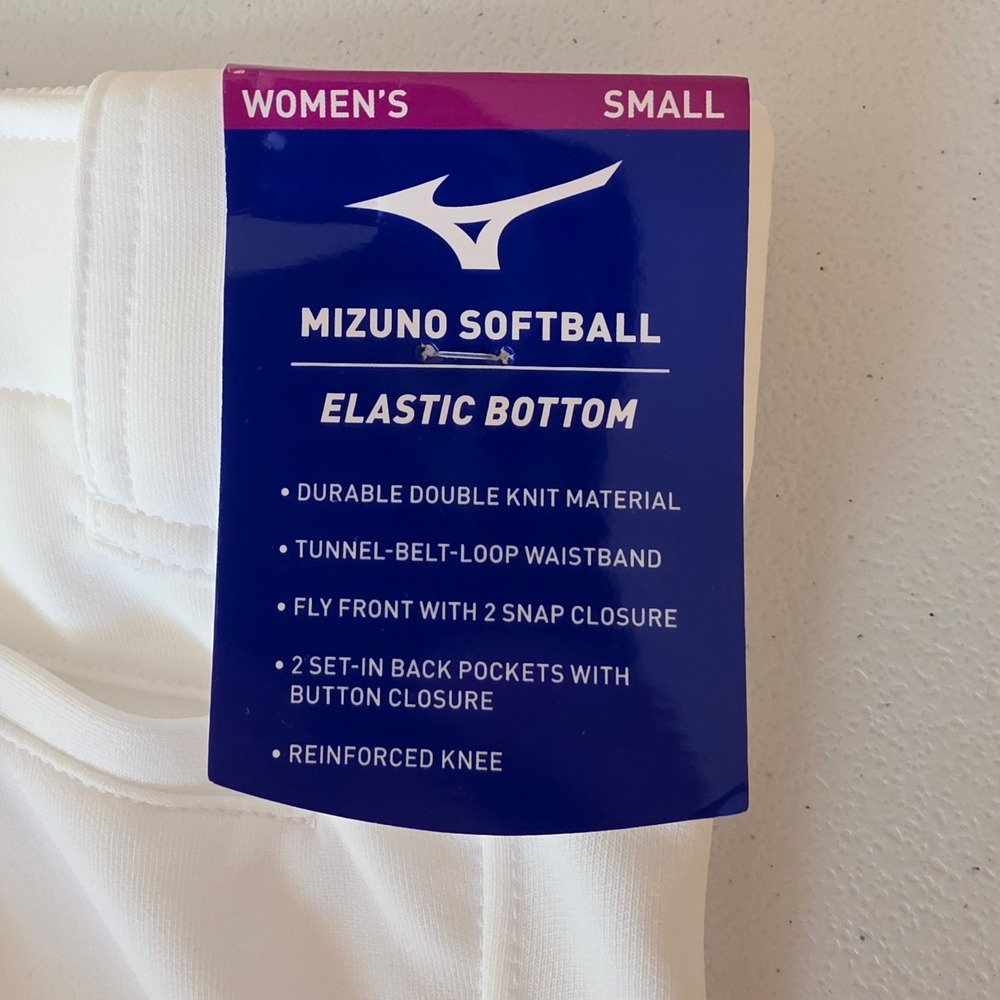 NWT Mizuno Softball Pants Womens Small White Elastic Bottom Double Knit Baseball - Picture 9 of 10
